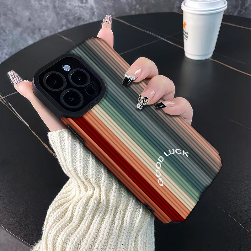 Rainbow Stripe Case Suitable for Apple 16 Pro Max, iPhone 14 Pro Trendy Men's New Model 13, High-End 12 Pm Toothpick Pattern 11, Anti-Drop XS Lens Full Coverage Max Silicone Women's 15 Plus Soft Case