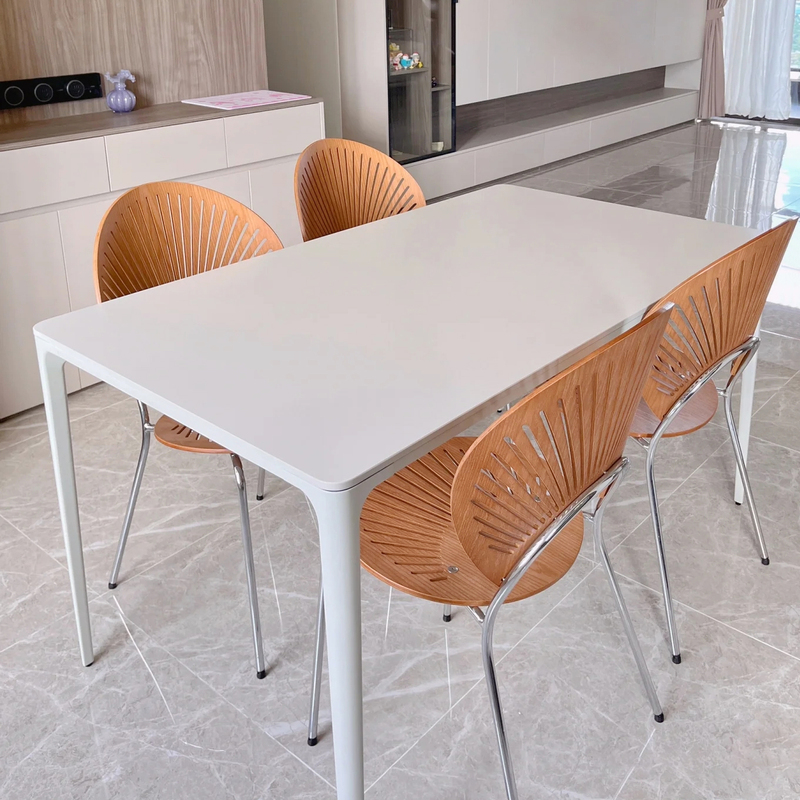 Delifon Slate Dining Table and Chair Set, Modern and Simple, Pure White and Pure Black Aluminum Alloy, Rectangular Home Table for Small Apartments