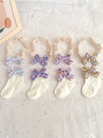 婴儿袜子春夏薄款初生新生儿宝宝可爱发带发夹套装宝宝袜子礼盒装