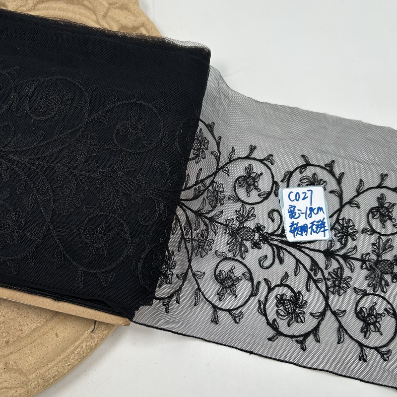 12m X18Cm Lace Trim Accessories Mesh Embroidery Black Handmade DIY Accessories Decorative Tape Non-Elastic Single C027