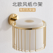 Free Punching hand-in-paper Toilet Wall-mounted Shelve Shelf Full Copper Wastepaper Roll Holder Toilet Nordic Paper Towel Box