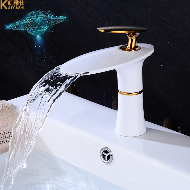 Kaiyashi waterfall washbasin faucet Hot and cold hand washing toilet Bathroom cabinet basin faucet All copper personality round