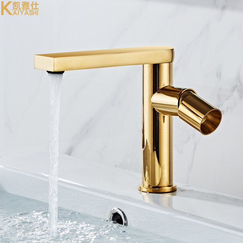 Full copper washbasin tap Dressing Room Hot and cold creative 360-degree rotating surface basin plus high table washbasin tap