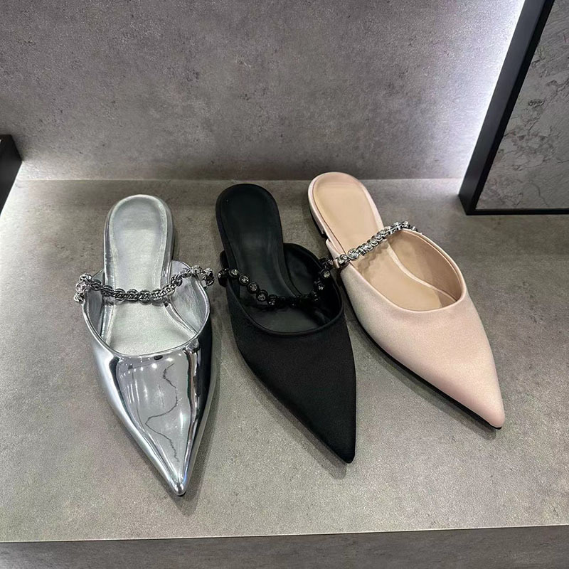 Catting&Kathy25 New Summer Women's Shoes 900437 Gem Chain Pointed Toe Flats Slippers Toe-Toe Sandals
