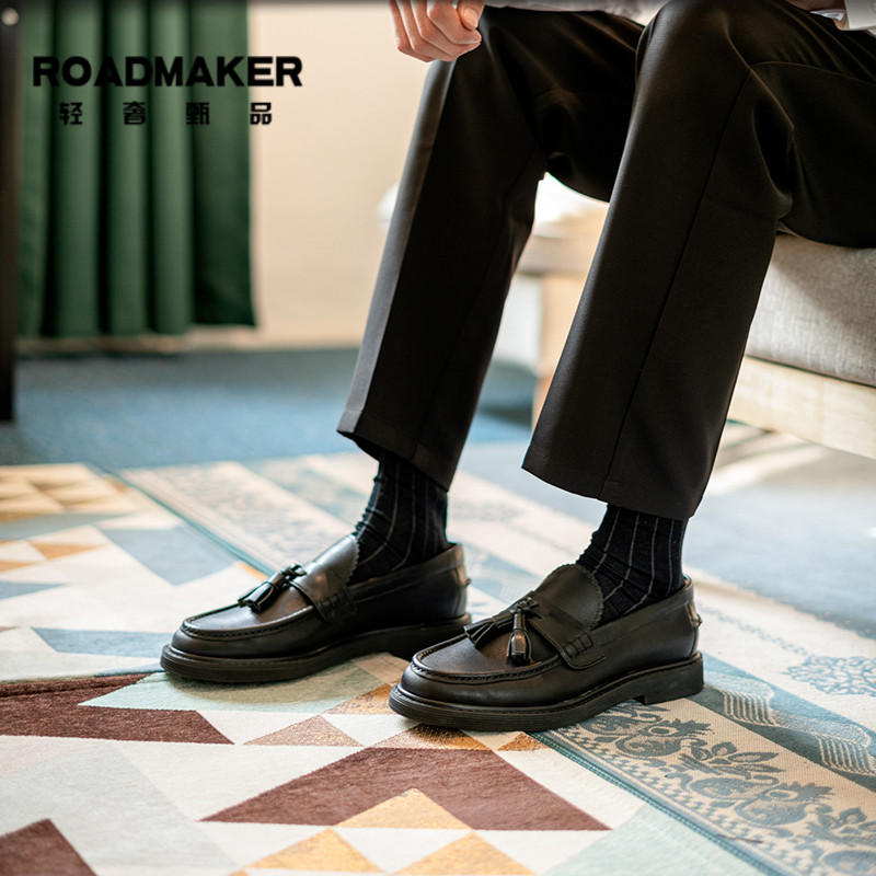 ROAD MAKER NEW GENUINE LEATHER LEATHER SHOES Breathable Suit Head Layer Cow Leather Soft Bottom Casual Leather Shoes Men's Summer