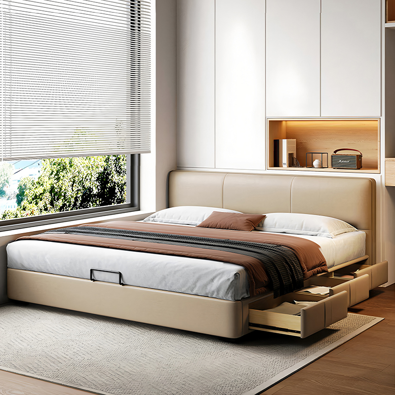 Nordic-Style Low Bed with Storage Drawers for Small Apartments, Thin Headboard, 1.35m Single Bed for Teenagers, 1.2m Children's Bed Nordic-Style Low Bed with Storage Drawers for Small Apartments, Thin Headboard, 1.35m Single Bed for Teenagers, 1.2m Children's Bed