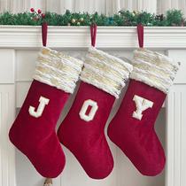 Christmas decorations red Christmas socks gilded striped velvet patch letter socks hanging decorations Christmas tree pendants