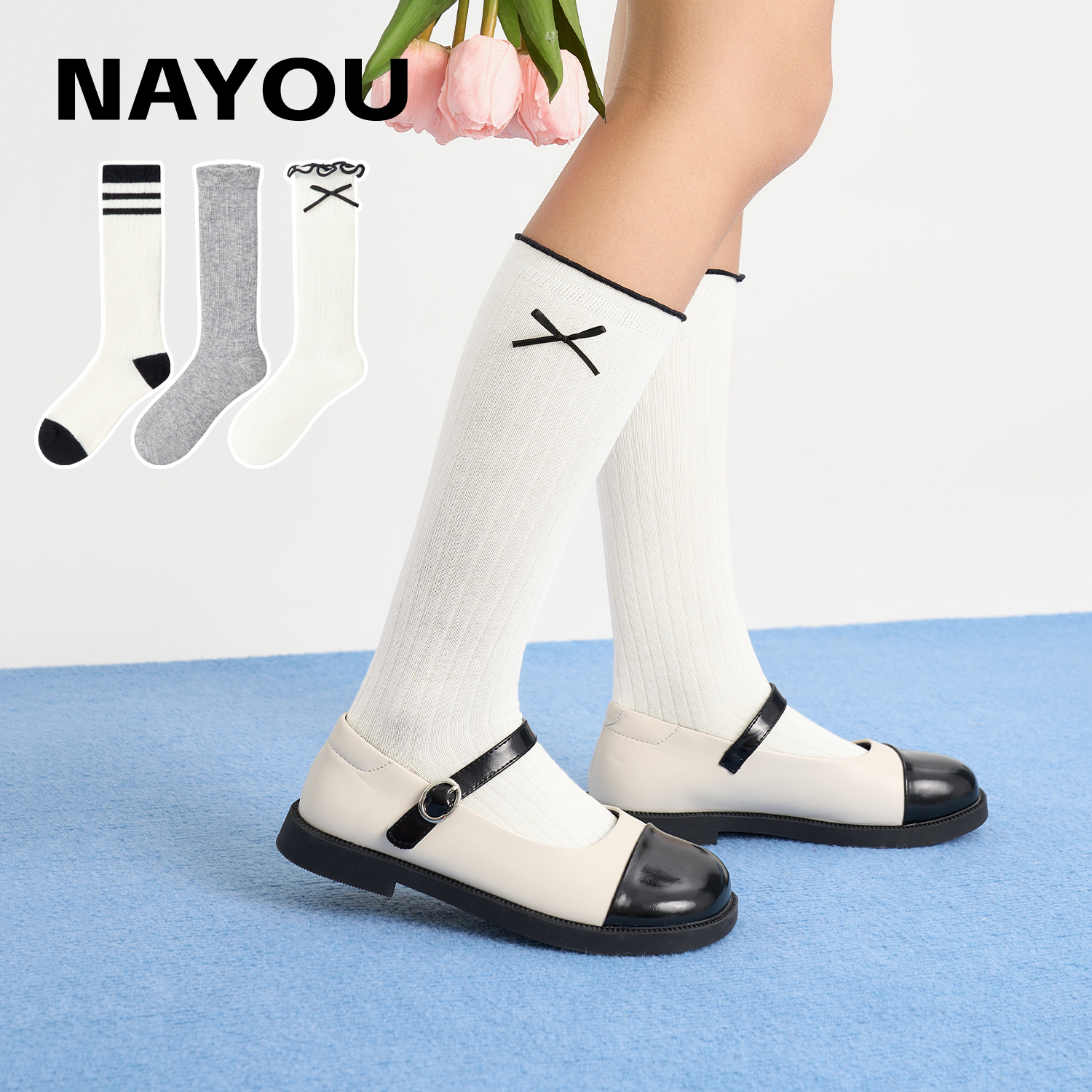 纳柚女童长筒袜：春夏必备，让宝贝穿上美美的学院风袜子！🌸