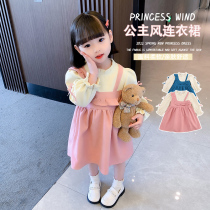 Girl Autumn Dress Butterfly Knot Dress dress Spring and Autumn Flowers Side Princess Nepotism Dress Bubble Sleeves Foreign Air Fake Two Baby Dresses
