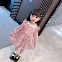 Girls Broken Flowers Dress Dress Pure Cotton Spring Autumn New Lace Collar Child Polo Child Skirt Woman Baby Princess Dress