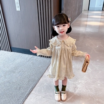 Girl Doll Collar Crushed Flowers Dress Pure Cotton Long Sleeve Spring Dress New Child Foreign Air Princess Dress Girl Child Clothing