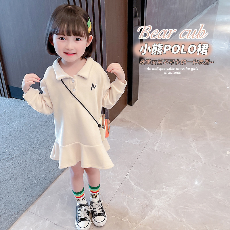 Girl Foreign Dress Polo Shirt Spring Autumn Season 2022 New Foreign Pie Children's Tennis Red Dress Baby Autumn Dress Princess Dress