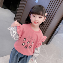 Girls spring and autumn clothing foreign air female baby long sleeve T-shirt childrens pure cotton fake two pieces of undershirt princess blouse