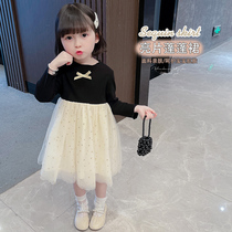 Girl dress with dress and long sleeves foreign air female baby princess nepotism dress Childrens web yarn Skirt Spring Autumn Children Tide