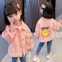 Girl Jacket Autumn Clothing 2022 Spring Autumn New Korean Version Foreign Air Trendy Net Red Female Baby Blouse Denim