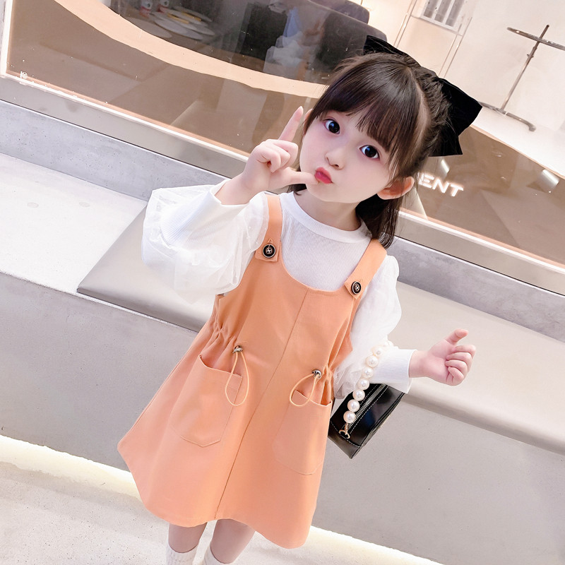 Girls hold baby bag skirt spring and autumn children's suit 2022 autumn new dress baby western style skirt two-piece set