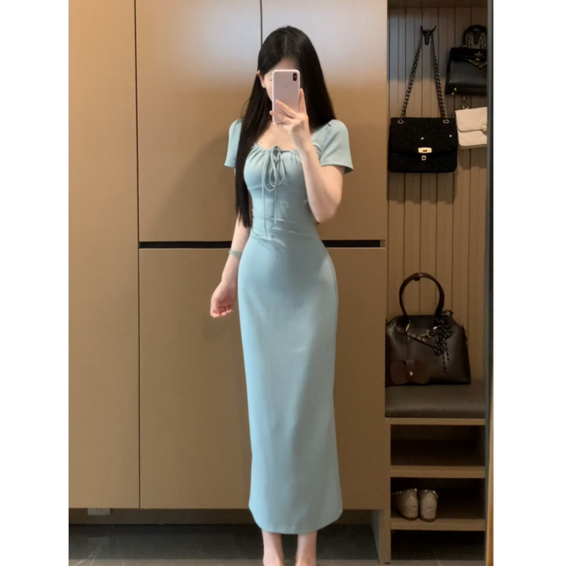[Blue Lakeside] Summer New Style Elegant Hot Girl Dress, Waist-Cinching, Slimming, Pure Desire Straight Long Dress Xy-146