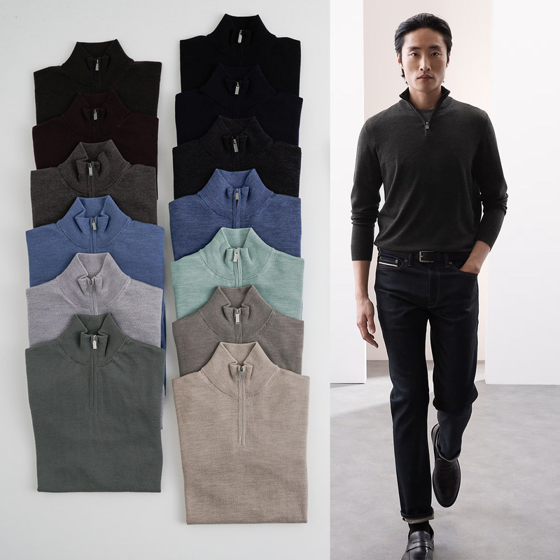 Bo30 Export Export Knitwear for Men with Half-Zip, Autumn and Winter Long-Sleeved Tops