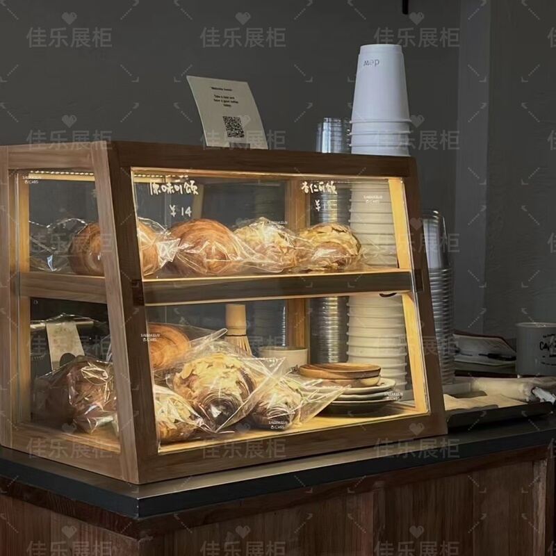 Bakery Cake Coffee Shop Pastry Dessert Counter Front Desk Counter Top Bar Small Glass Display Cabinet Solid Wood Bread Cabinet