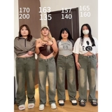 Джинсы, штаны, размер, высокая талия, свободный прямой крой, для формы тела «груша»