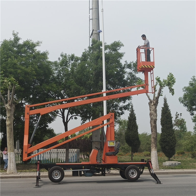 Moving curved arm lift 360° rotating high altitude maintenance vehicle diesel and electric two users outside height boarding car 10-16 meters