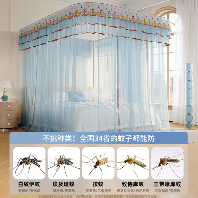 New liftable guide rail bedroom installation-free floor-standing wedding pattern encrypted bed curtain bed curtain house ມຸ້ງກັນຍຸງ