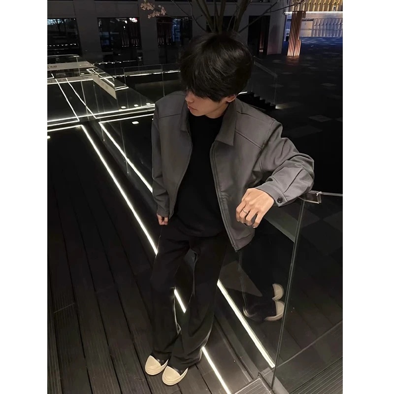 Cleanfit Gray Boxy Jacket for Men, Spring and Autumn, High-End, Cool and Handsome, Short Style, American Retro Lapel Executive Jacket Cleanfit Gray Boxy Jacket for Men, Spring and Autumn, High-End, Cool and Handsome, Short Style, American Retro Lapel Executive Jacket