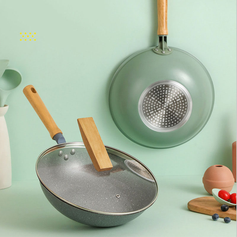 Medical stone unstained frying pan frying pan frying integrated multifunctional household frying pan not to be covered with flat bottom pan gas stove