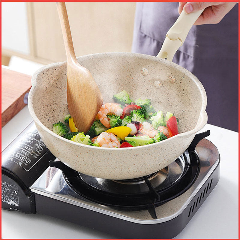 Medical stone unstained frying pan with less oil smoke for domestic flat bottom pan gas cooker Oven Special Frying Pan Deep Frying Pan