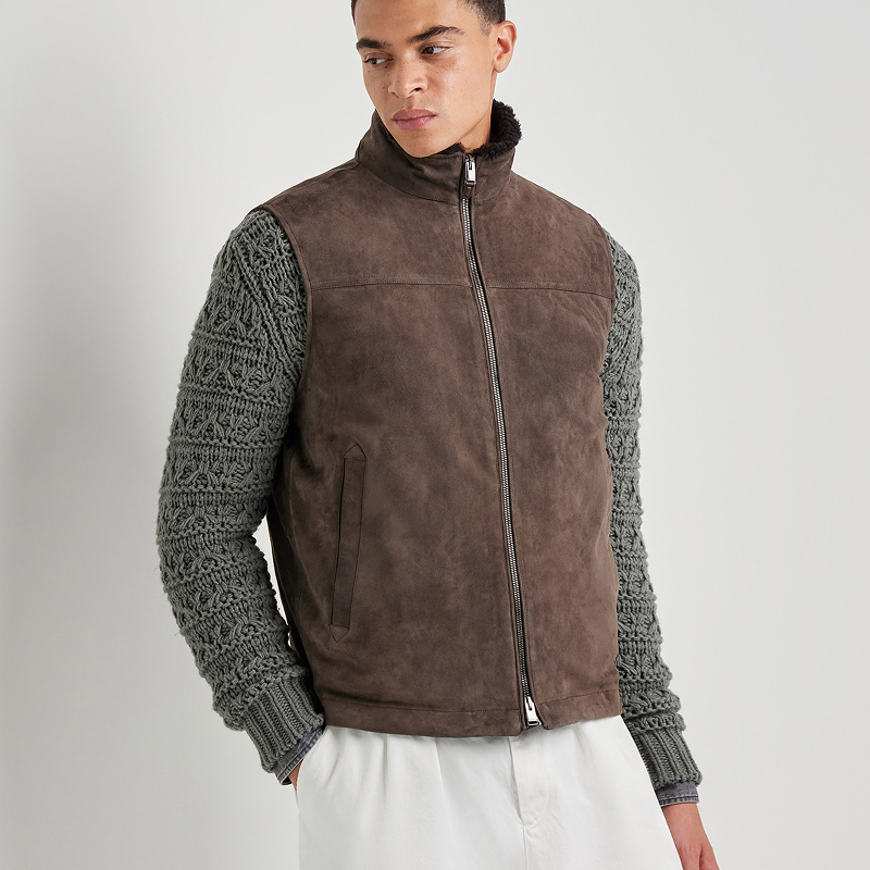 [26 Autumn/Winter New Products] Canali Brown Goatskin Suede Leather Padded Men's Vest
