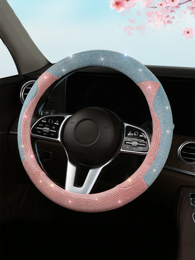 New Cat-Themed Full Diamond Car Steering Wheel Cover for Women, Suitable for All Seasons, Crystal Sparkling Diamond Anti-Slip Summer Handlebar Cover