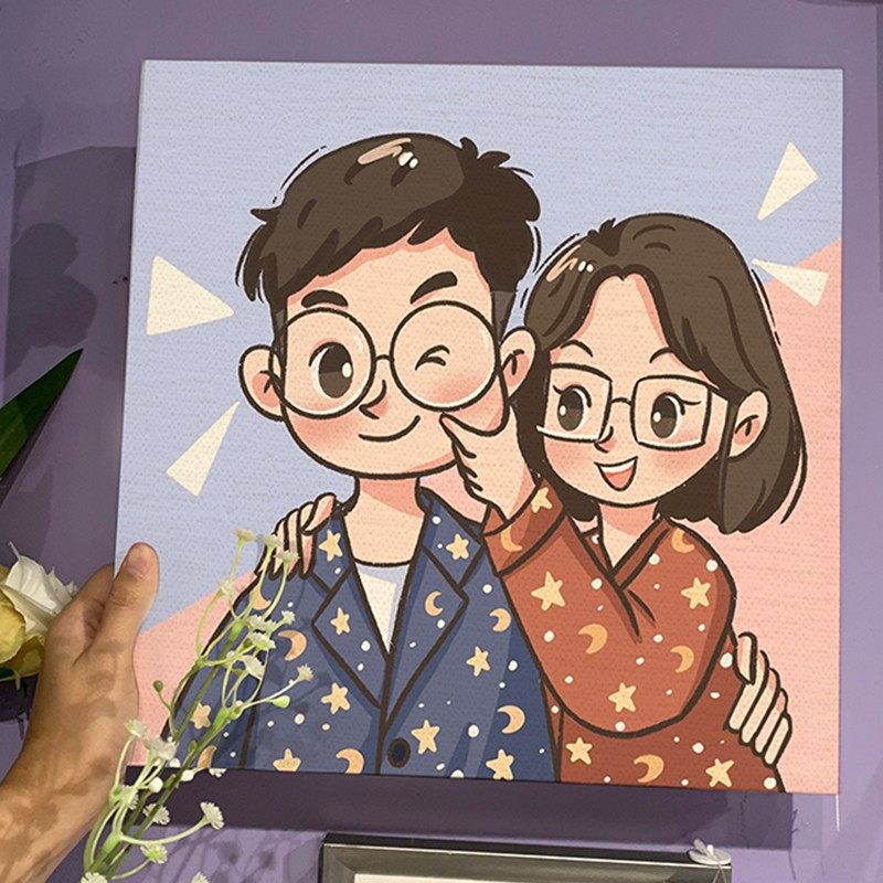 Decorative painting Like a custom live-action photo Gift hand painted head cartoon Cartoon Cartoon Puzzle Lovers wedding Birthday Commemoration-Taobao