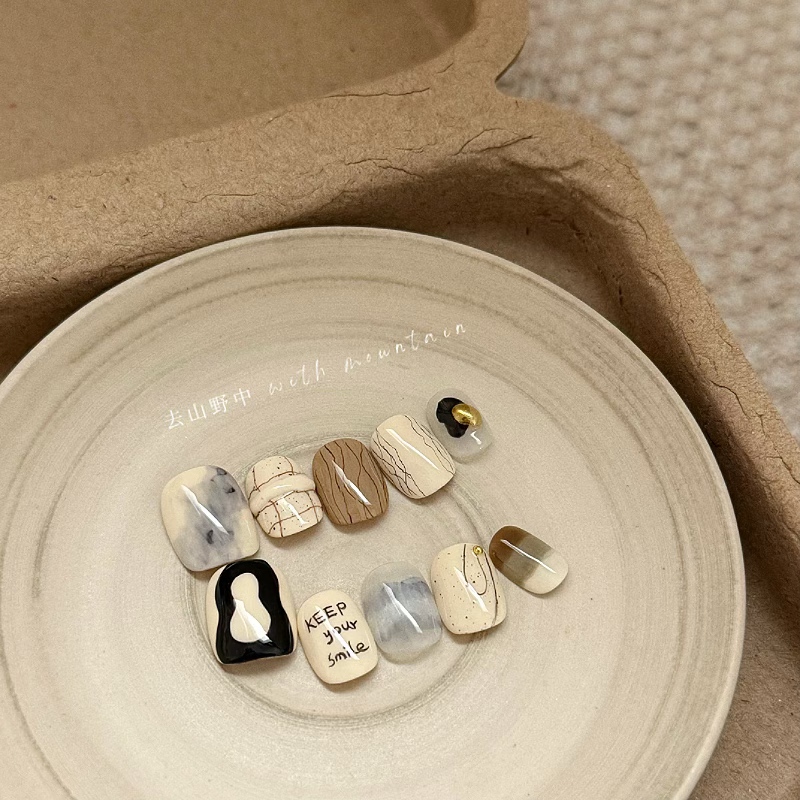 Nail Handmade Nail Tips from the Mountains, Xiaohongshu Niche ins Cream Puff Summer High-End Design Press-On Nails
