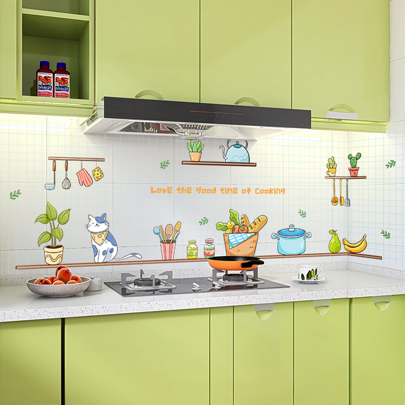 Home kitchen transparent anti-fume wallpaper high temperature fireproof thickened wall stickers stove tile waterproof self-adhesive stickers
