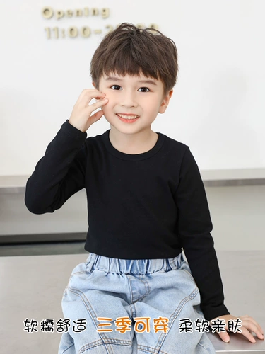 Детская хлопковая демисезонная футболка для мальчиков, термобелье, круглый воротник, подходит для подростков