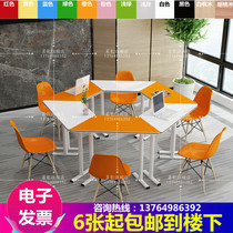 Creatives class table and chairs Laboratory hexagonal table stool Free combined trapezoidal table Colour Psychology Advisory Table Training Table
