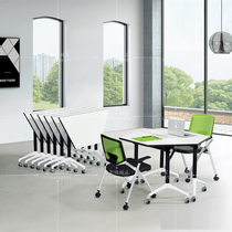Versatile folding training table mobile flap mechanism activities table and chairs hexagon conference room table combined double table