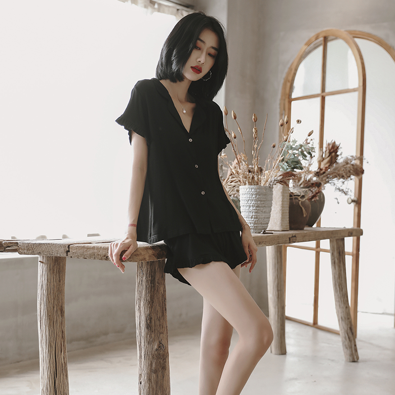 Sandro Vicari 2021 new cotton pajamas woman comfortable and simple black home suit Han