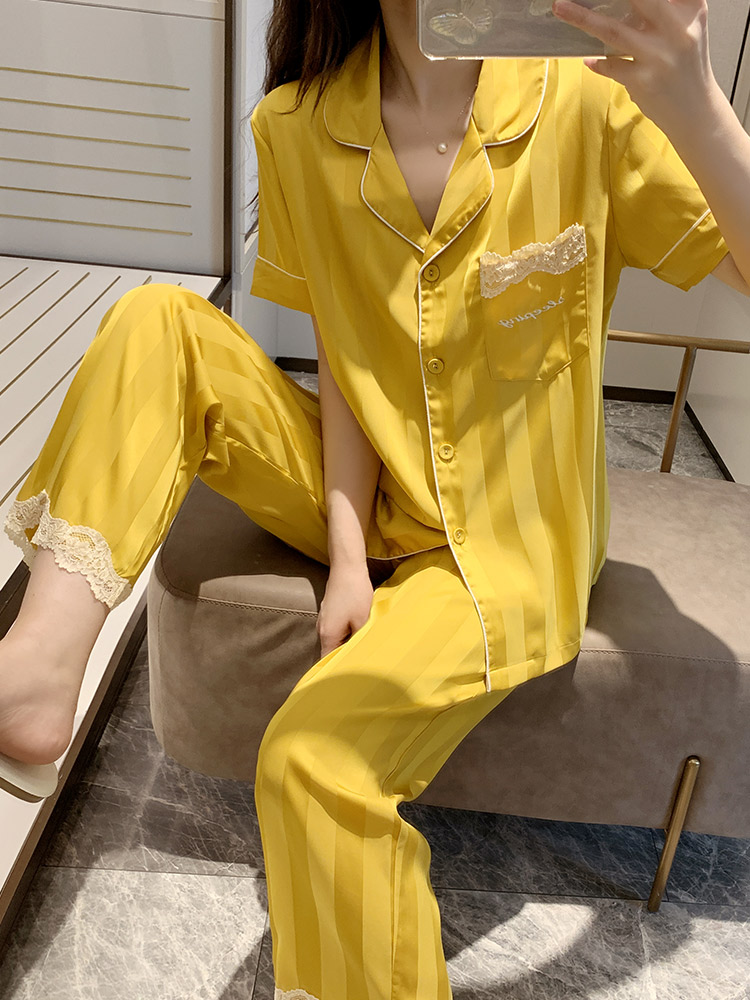 Sandro Vicari2021 Summer Ice Sleeping Girls Senior Sexy Sexy Lace Striped Silk Home Wear