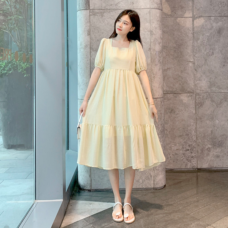 Pregnant women's summer dress 2021 summer chiffon fairy fashion a word loose plus size temperament hot mom going out skirt tide