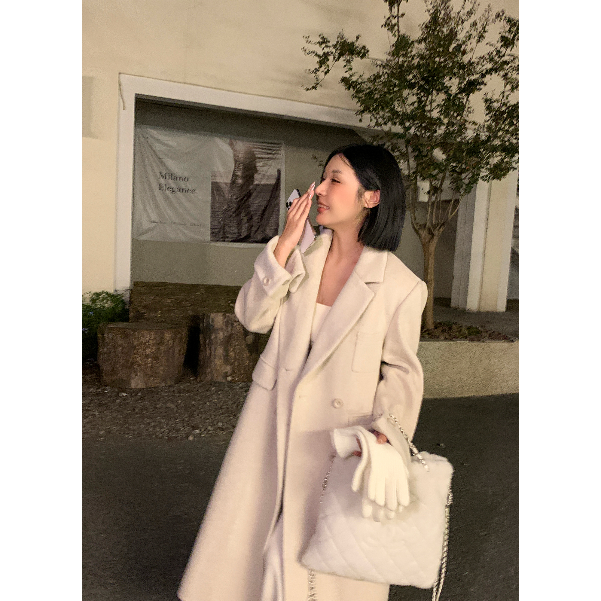 I'm your cc Awindowside Falling Leaves ~ Plus Cotton Medium Long jacket Women's winter Advanced sensation Thin Right Shoulder, Big Coat-Taobao