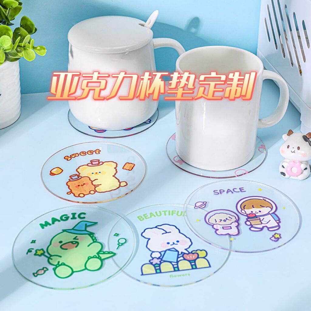 Cute Transparent Acrylic Cup Mats Ins Star Cartoon Water Cup Insulation Mat To Customize Non-slip Tea Cup Mat