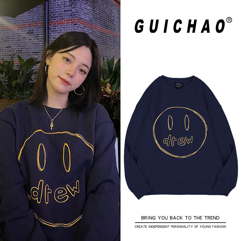 Ouyang Nana Tongan drew smiling face vegemon Girl 2022 Spring new gush round collar easing oversize