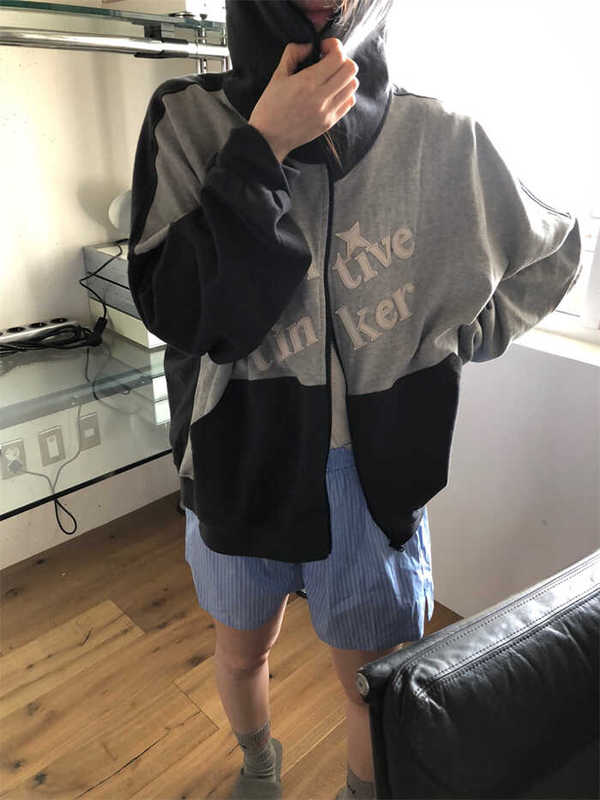 Discount Tuewid Korean Design-Inspired Gray Loose-Fitting Hooded Trendy Brand Zip-Up Sweatshirt Cardigan Jacket Unisex