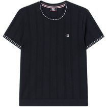 FILA official womens knitted shirt 2024 autumn new fashion casual simple basic short-sleeved top