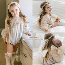 Velvet European and American clothing one-piece baby ha climbing girl 2021 baby and toddler bag fart high-end newborn spring and summer suit