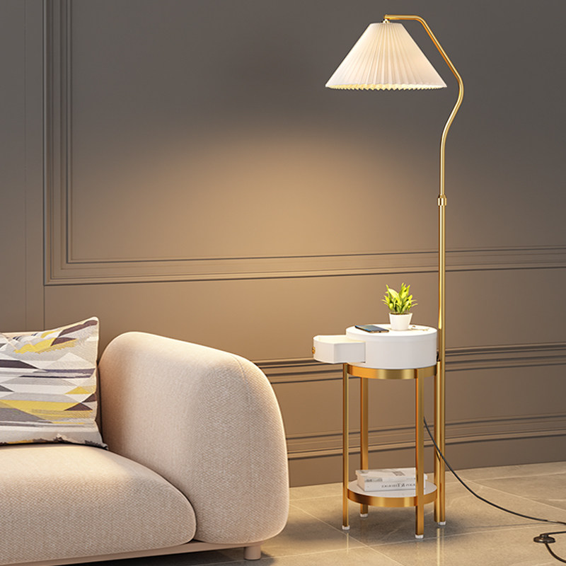Nordic floor lamp living room sofa design sense bedroom bedside table integrated rack light luxury double-layer vertical table lamp