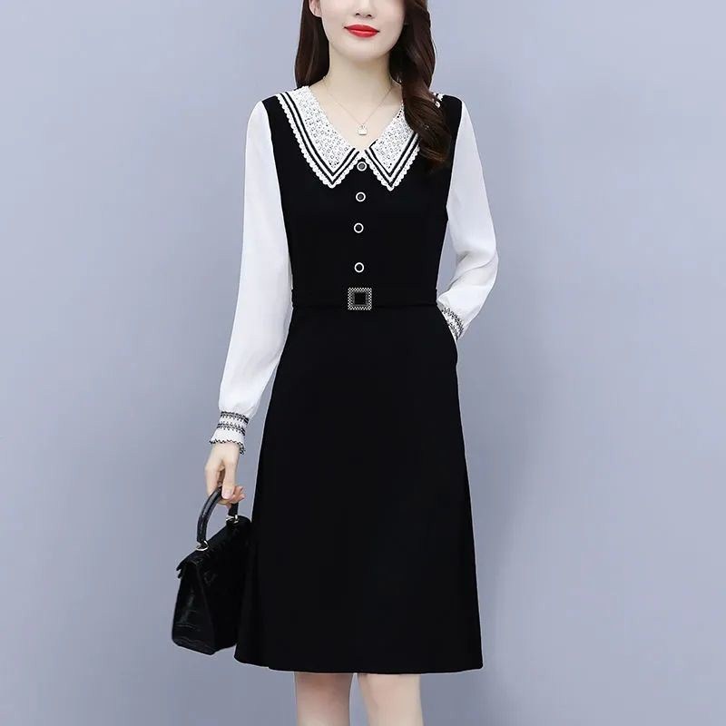 Net red money big size women dress fat MM2022 spring autumn new reduction age temperament doll collar display slim snow spinning splicing long sleeves
