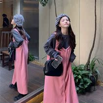 Net reddits student harness dress with dress fall 2022 new Lazy Wind Slim Loose Long Dress Children 2