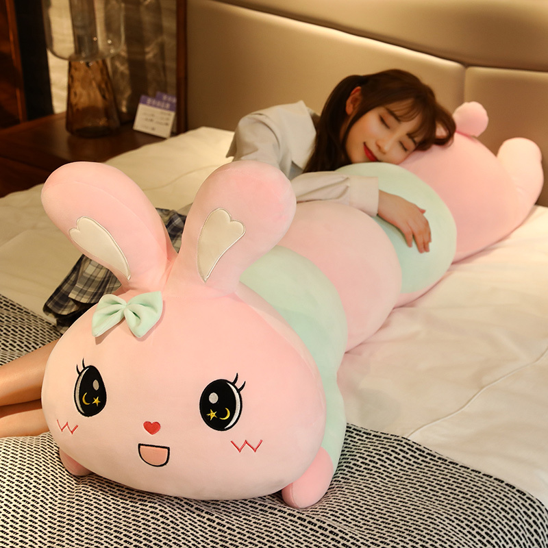 Caterpillar long pillow long strip pillow oversized removable and washable plush toy for boyfriend pillow baby two-dimensional little white rabbit